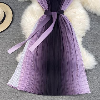 Sparkly Summer Women Pleated Purple Gradient Color..