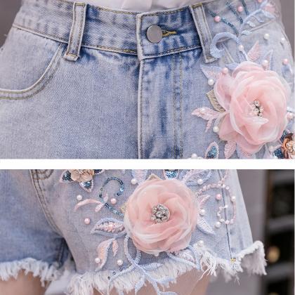 Sweet Women Embroidered 3d Flower Floral High..