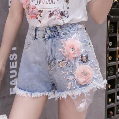 Sweet Women Embroidered 3d Flower Floral High..