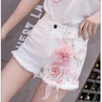 Summer Chic Women Embroidered 3d Pink Floral High..