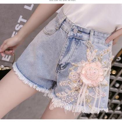 Summer Chic Women Embroidered 3d Pink Floral High..