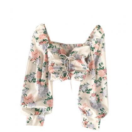 Great Look Women White Square Neck Elastic Floral..