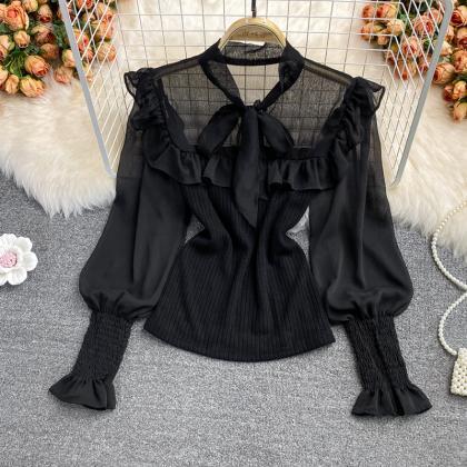 Sexy Trendy Women Lace Bow Stitching Knitted..