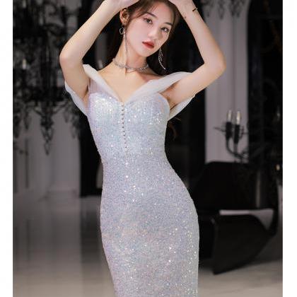 Elegant Luxury Women Shiny Sequin Off Shoulder..