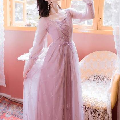 Fairy Women Princess Vintage Mesh Lilac Lace..
