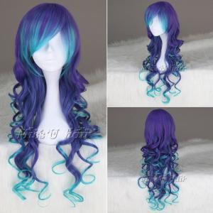 Blue Mix Purple Long Curly Synthetic Cosplay Wig..