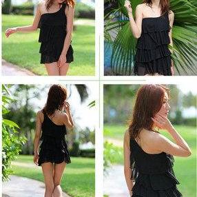 Swimsuit One Piece Black Tankini Padded Cups With..