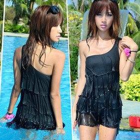 Swimsuit One Piece Black Tankini Padded Cups With..