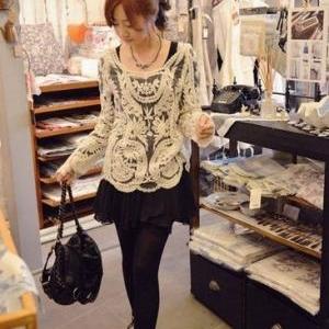 Sexy Semi Sheer Sleeve Embroidery Floral Lace..