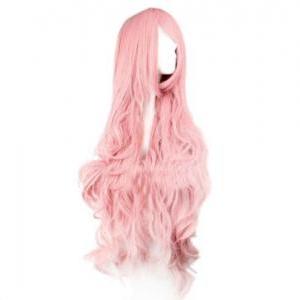 40" Long Curly Wave Pink Wig H..