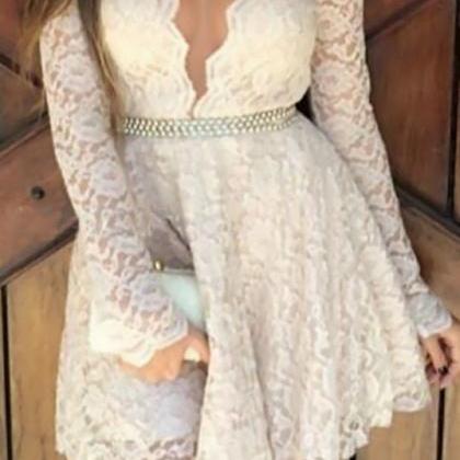 Women Deep V Long Sleeve Lace Prom Ball Cocktail..