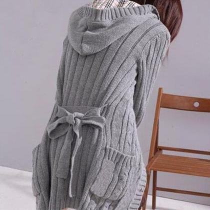 Women Lady Hooded Winter Cardigan Sweater Hoodie..