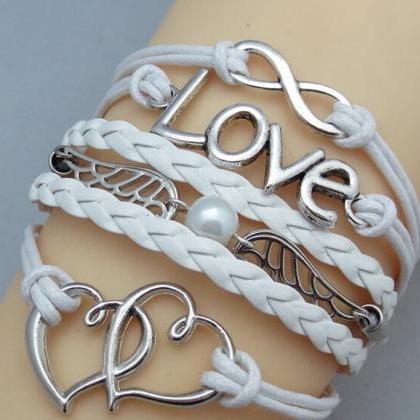 Jewelry Leather Cute Infinity Love Heart Wings..