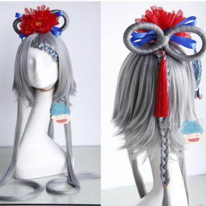 Girl Women Gray Color Lolita Wig Tails Style..