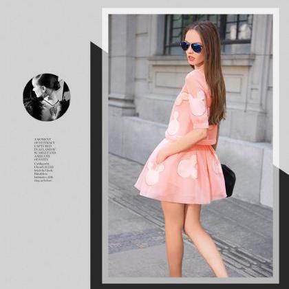 European Style Chic Pink Suit Skirt Fashion Mickey..