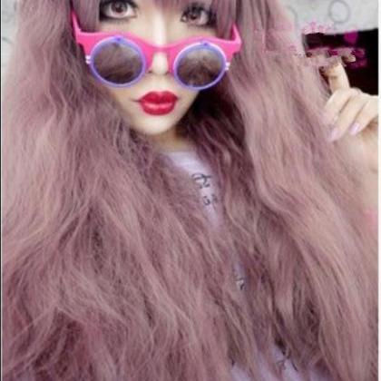 Fluffy Harajuku Japanese Taro Purple Wig Oblique..