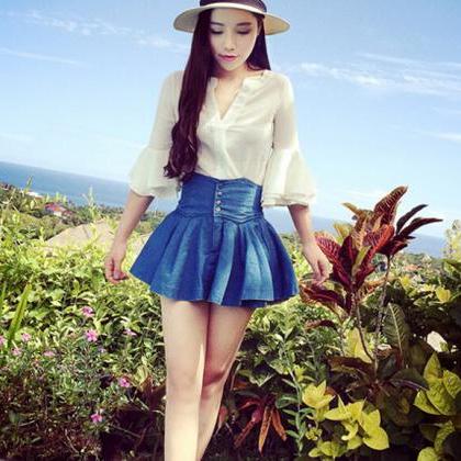 Blue High Waisted Button Up InSet S..