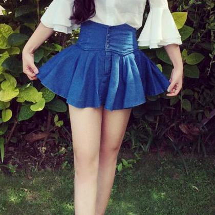 Blue High Waisted Button Up InSet S..