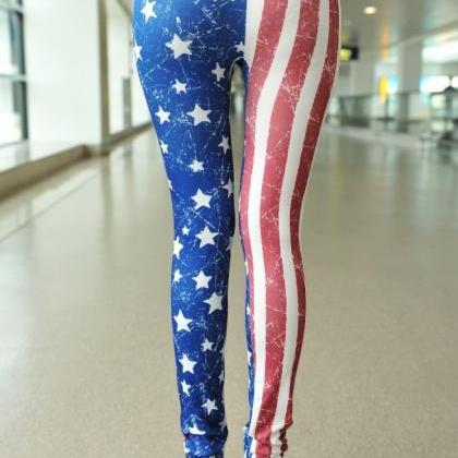 American Us Flag July 4th Leggings Pants Star..