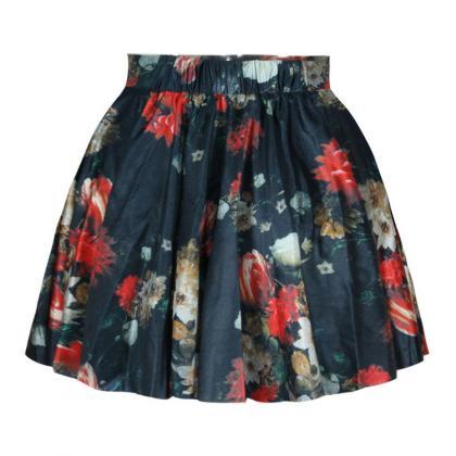 High Waist Floral Print Pleated Short Skater Skirt