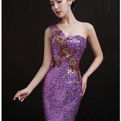 Nice One Shoulder Sequins Mermaid Dress Ball Gown..