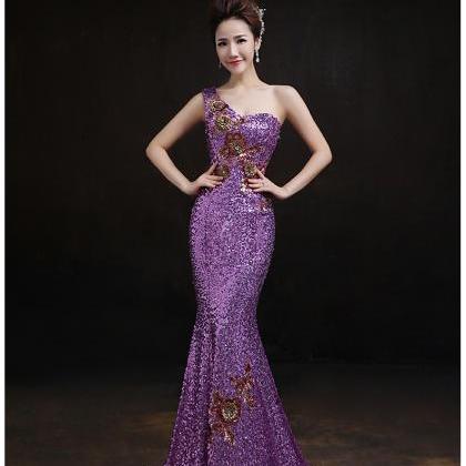Nice One Shoulder Sequins Mermaid Dress Ball Gown..