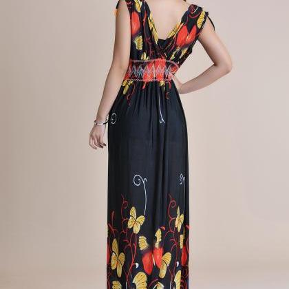Bohemia Tall Long Floral Print Pattern Sexy Double..