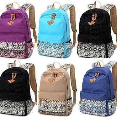 Women Girl Canvas Shoulder School Bag Backpack..