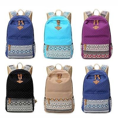 Women Girl Canvas Shoulder School Bag Backpack..