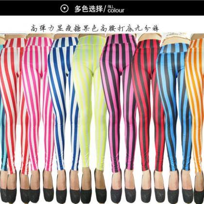 Red And White Vertical Stripes Srripe Mime Spandex..