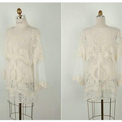 Hippie Boho People Sheer Floral Crochet Embroidery..