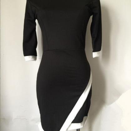 Women Boutique White Black Asymmetric Long Sleeve..