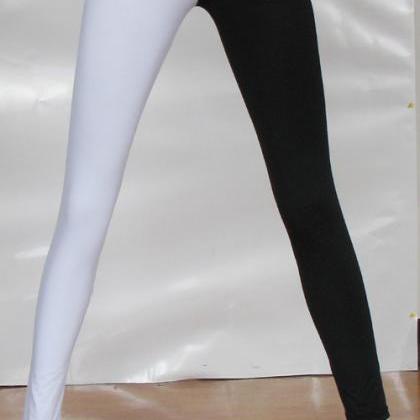 Black And White Nylon Spandex Two Toned Leggings..