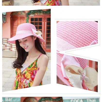 The Straw Spring Summer Lace Bow Sunscreen Beach..