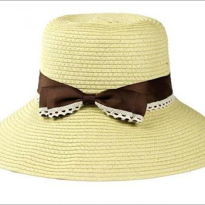 Lace Bow Shading Straw Hat Summer Sandy Beach..