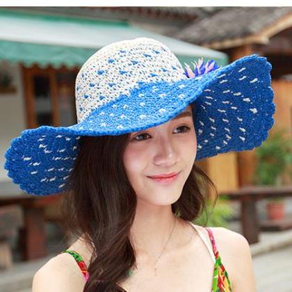 Raffia Sunscreen Large Brimmed Hat Summer Anti Uv..