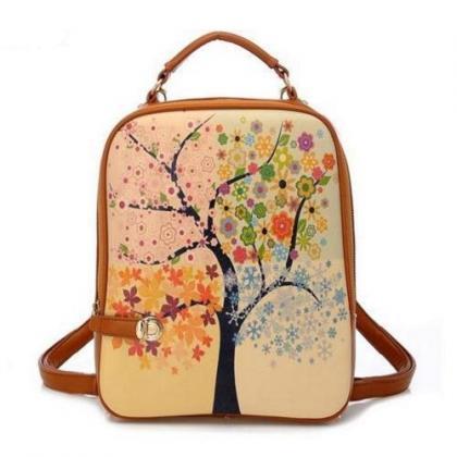 Korean Women Trees Cartoon Printed Handbag School..