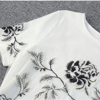 Spring Occident Slim Embroidery Fresh Cotton Round..