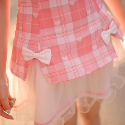Summer Sweet Plaid Ladies Pink Color Princess..