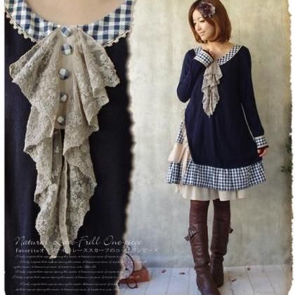 Mori Girl Retro Vintage Fall Knitting Loose Dress..