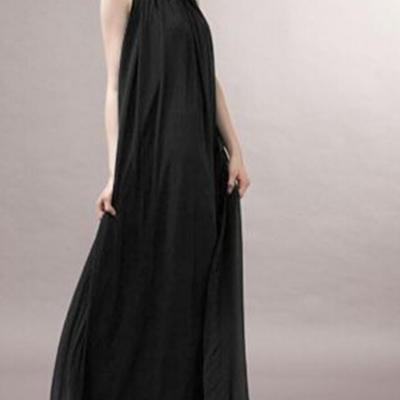 Women Ladies Chiffon Ruffle Neck Sleeveless Evening Ball Gown Long Maxi Dress