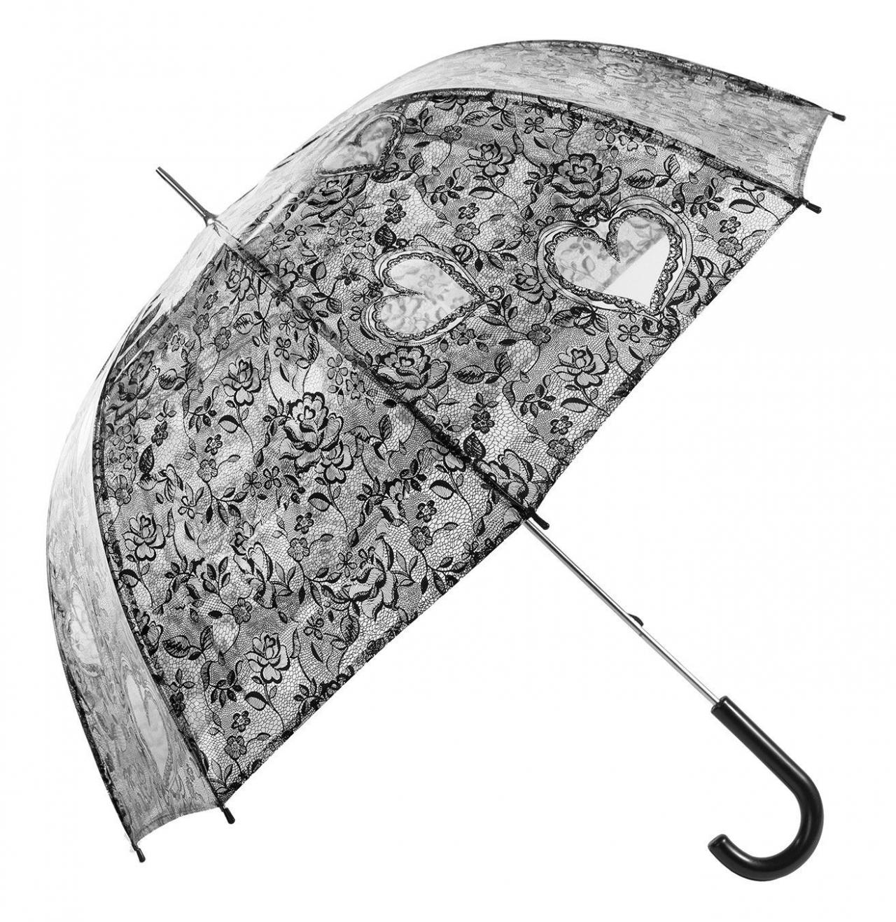 Transparent Black Bridal Lace Applique Embroidery Print Heart Roses Umbrella