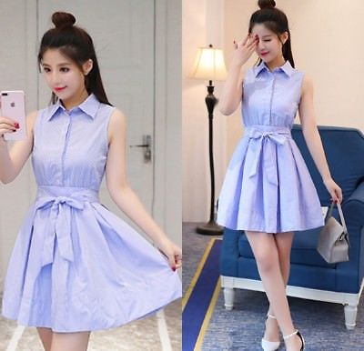 Elegant Sleeveless Korean Fashion Summer Casual Sweet A-line Shirt Dress