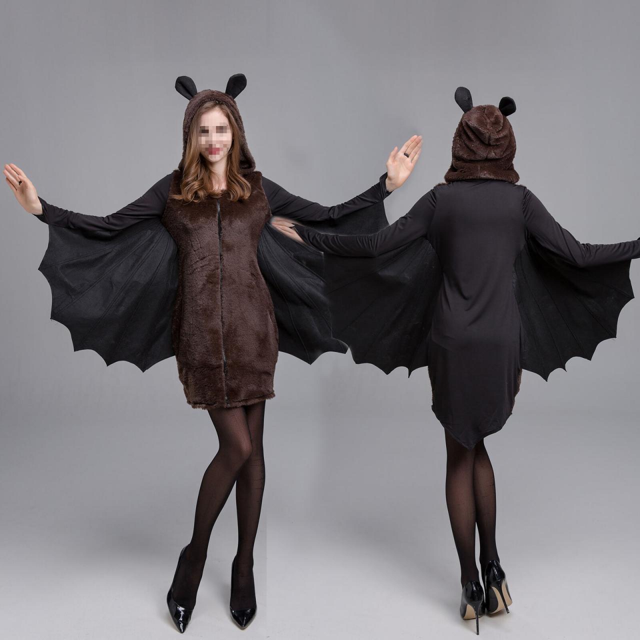 Attractive Women Halloween Cosplay Bat Wing Costume Vampire Party Hooded Fancy Dress