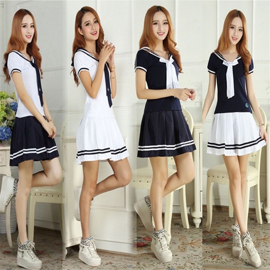 Japan Cute Girls Sailor Suit Students School Dress Looks Cute Outfits Lolita T Shirt Skirt