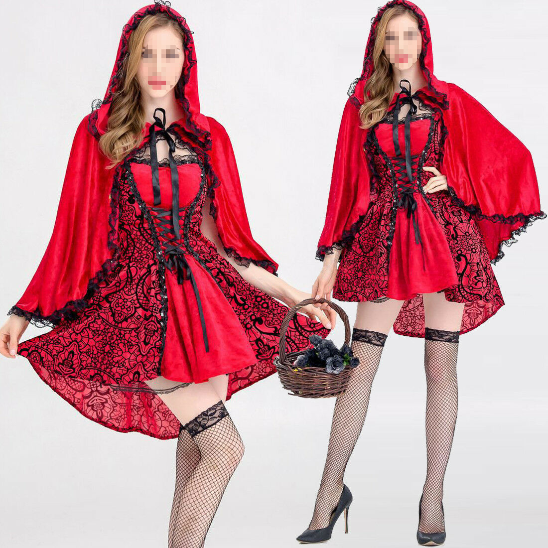 Sexy Women Fancy Costume Cosplay Crazy Halloween Fashion Red Cap Outfit Princess Dress