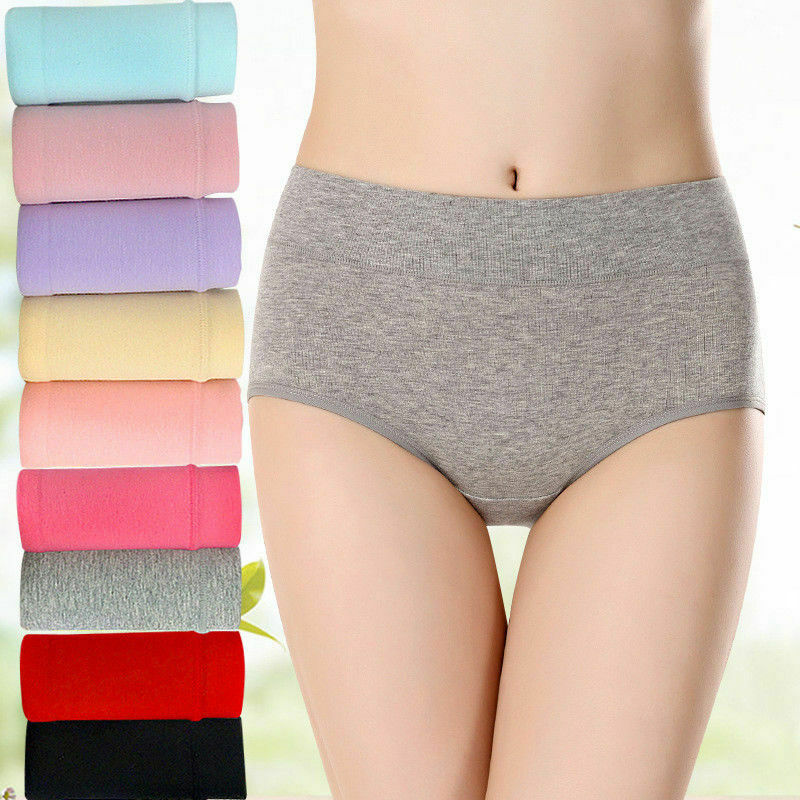 3 pcs Women Solid Color Underwear High Waist Underpants Soft Cotton Knickers Panties