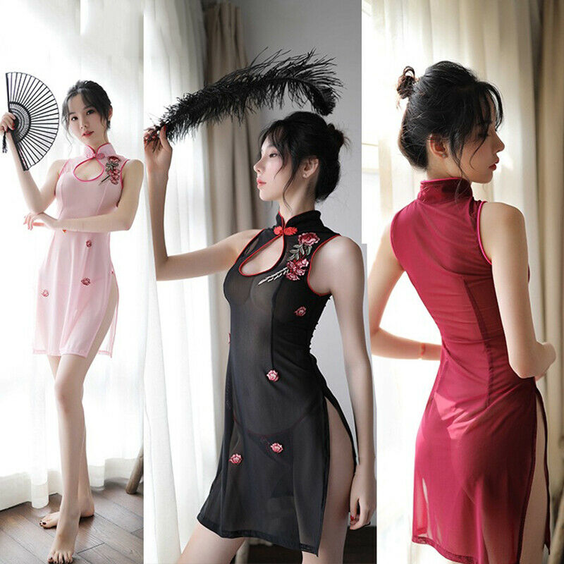 Sexy Women Lingerie Lace Dress Cheongsam Underwear Nightwear Sleep G String Set