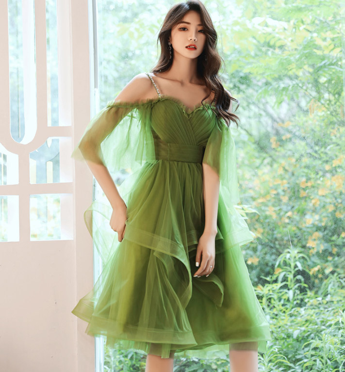 Green Temperament Bridesmaid Knee Length Short Dress Formal Cocktail Evening Gown