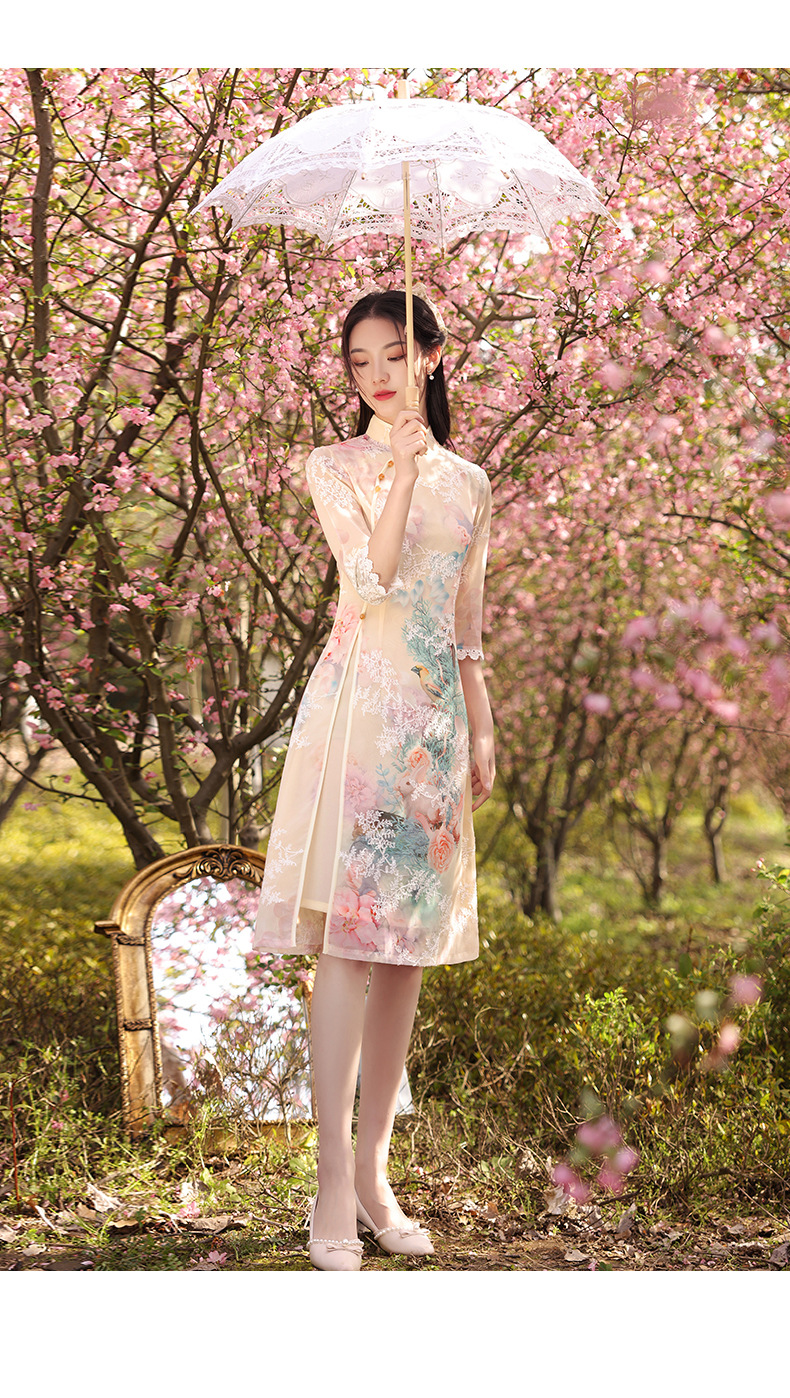 Summer Young Women Elegant Retro Chinese Tide Slanted Placket Cheongsam Dress